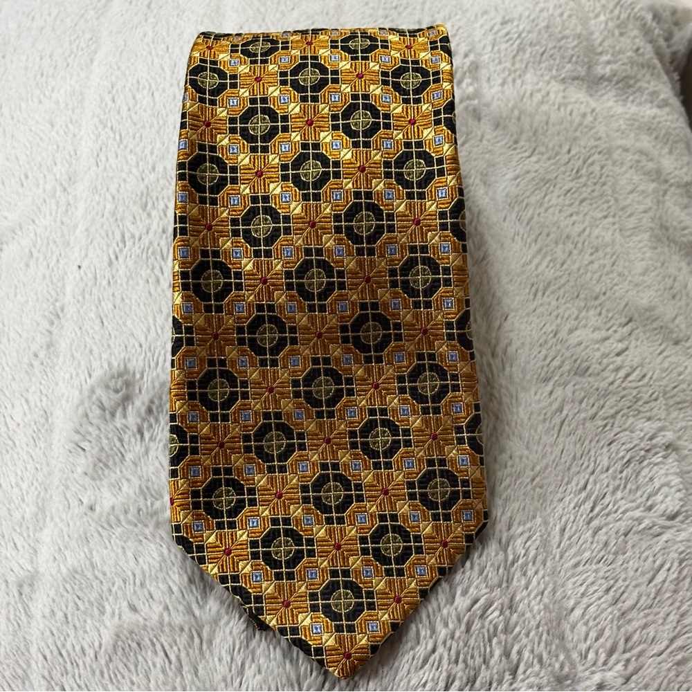Robert Talbott Best of Class Geometric Medallion Silk Tie Gold Black Made in USA